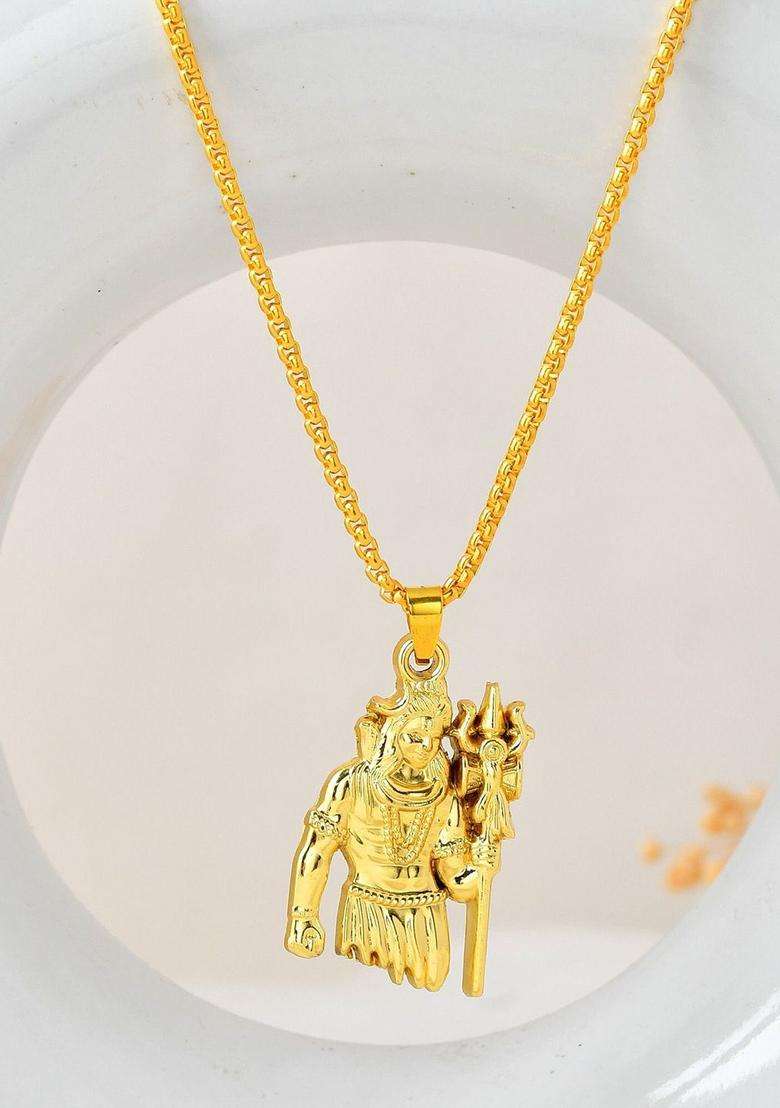 Stainless Steel Shiv Ji Pendant with Chain for Men & Women | Traditional Temple Jewellery for Wedding & Festive Wear | Festive Gift - Indya