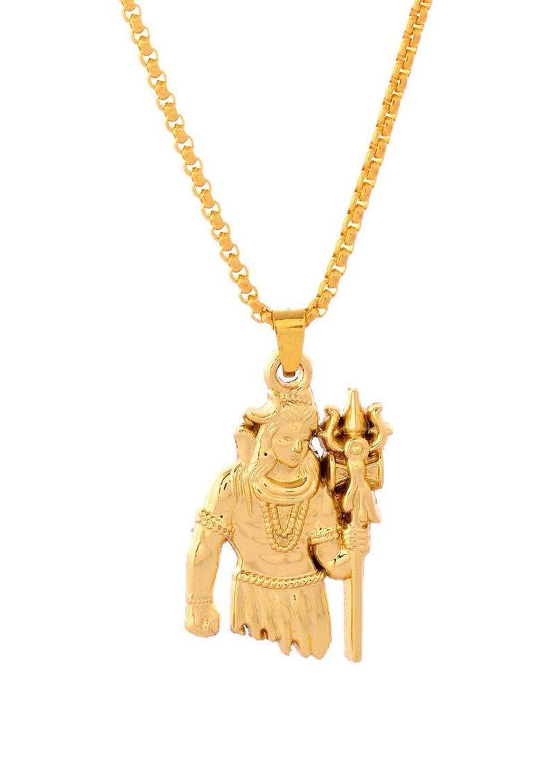 Stainless Steel Shiv Ji Pendant with Chain for Men & Women | Traditional Temple Jewellery for Wedding & Festive Wear | Festive Gift - Indya