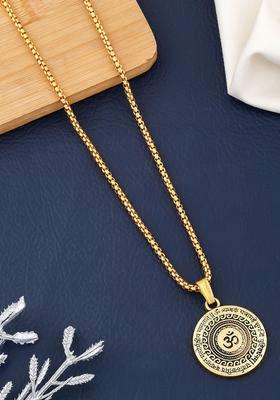 Stainless Steel Om Symbol Pendant with Chain for Men & Women | Traditional Temple Jewellery for Wedding & Festive Wear | Festive Gift
