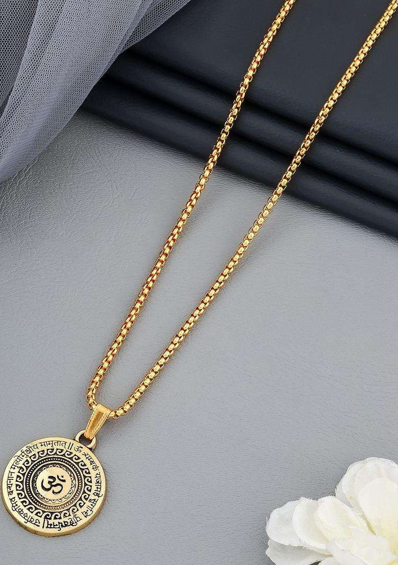 Stainless Steel Om Symbol Pendant with Chain for Men & Women | Traditional Temple Jewellery for Wedding & Festive Wear | Festive Gift - Indya