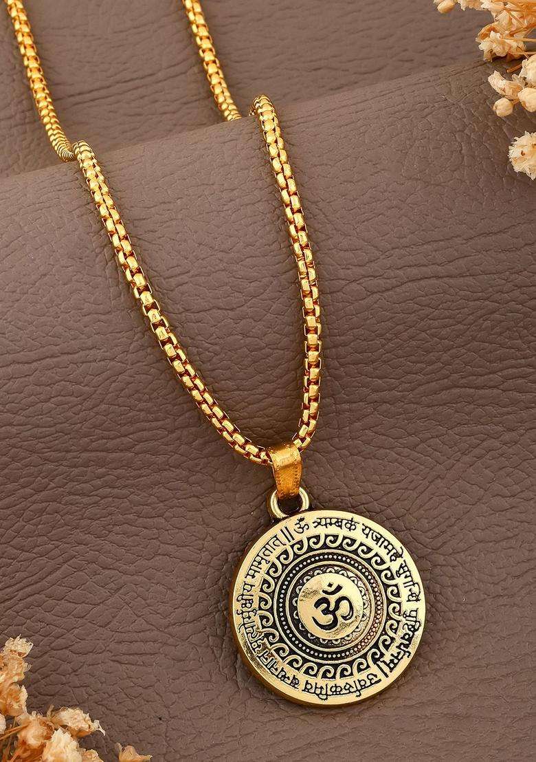 Stainless Steel Om Symbol Pendant with Chain for Men & Women | Traditional Temple Jewellery for Wedding & Festive Wear | Festive Gift - Indya
