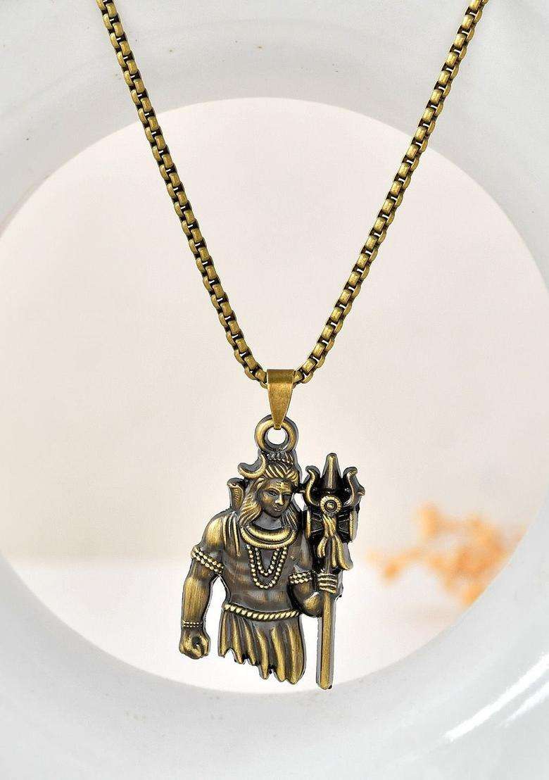 Stainless Steel Shiv Ji Pendant with Chain for Men & Women | Traditional Temple Jewellery for Wedding & Festive Wear | Festive Gift - Indya