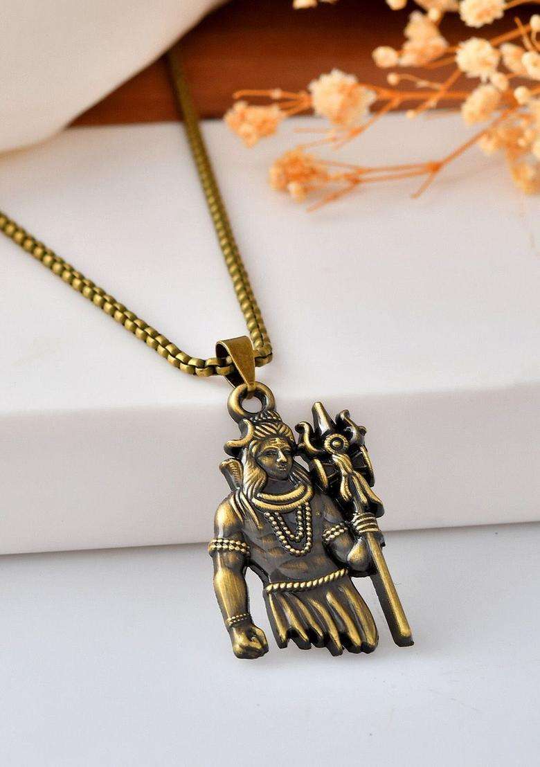 Stainless Steel Shiv Ji Pendant with Chain for Men & Women | Traditional Temple Jewellery for Wedding & Festive Wear | Festive Gift - Indya