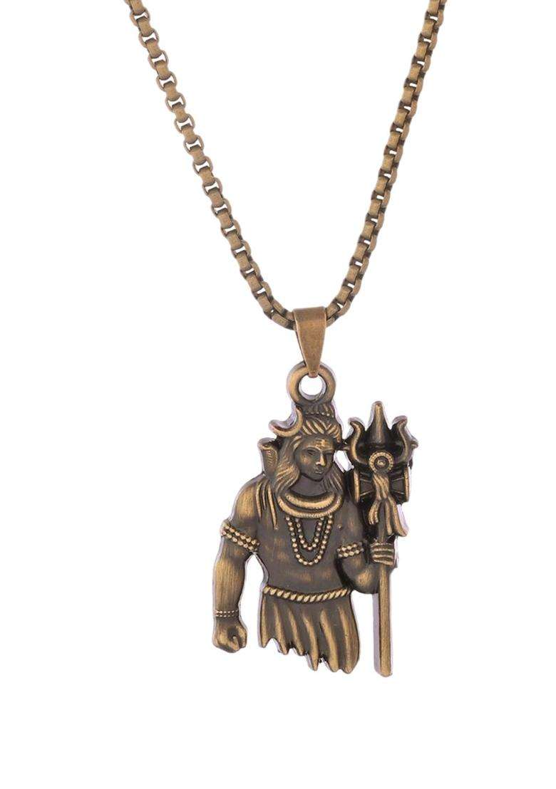 Stainless Steel Shiv Ji Pendant with Chain for Men & Women | Traditional Temple Jewellery for Wedding & Festive Wear | Festive Gift - Indya