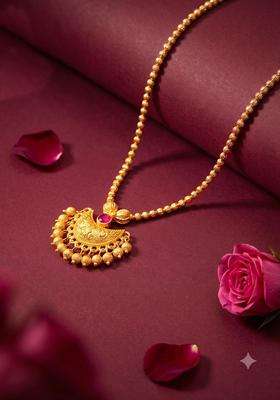 Copper Gold-Plated Temple Necklace with Ruby Stone for Women | Traditional Temple Jewellery for Wedding & Festive Wear | Gift for Her