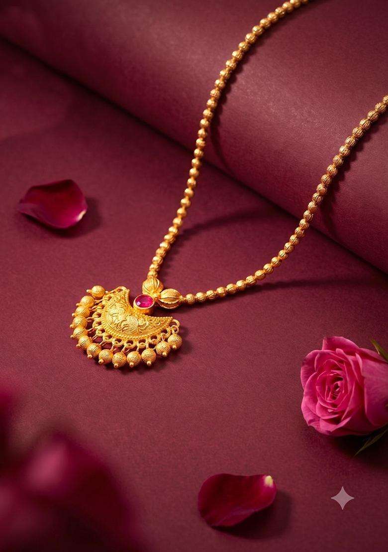 Copper Gold-Plated Temple Necklace with Ruby Stone for Women | Traditional Temple Jewellery for Wedding & Festive Wear | Gift for Her - Indya