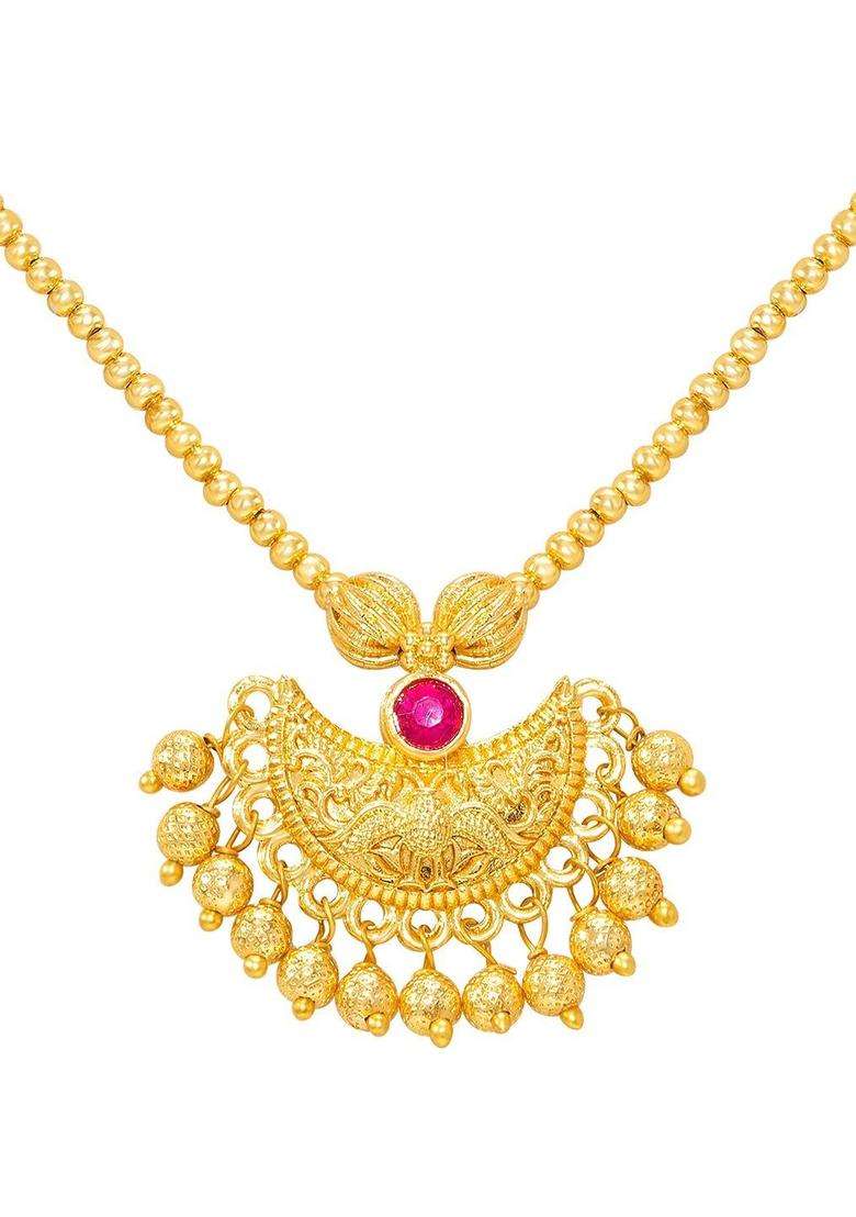 Copper Gold-Plated Temple Necklace with Ruby Stone for Women | Traditional Temple Jewellery for Wedding & Festive Wear | Gift for Her - Indya