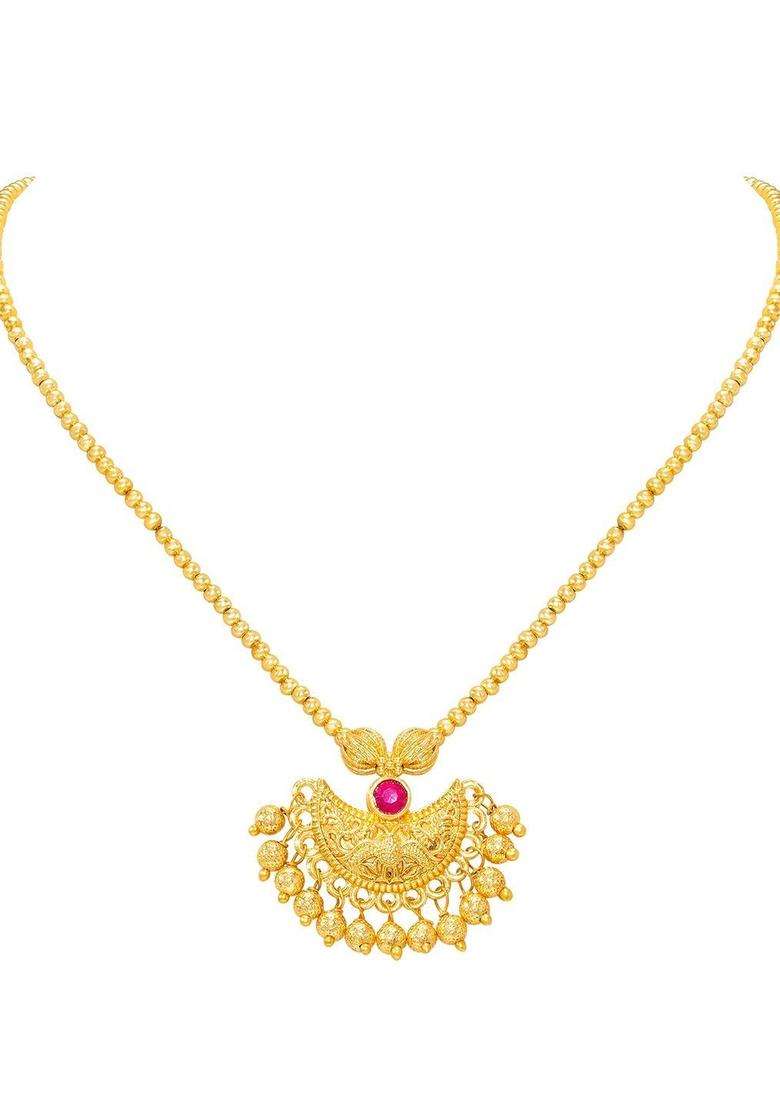 Copper Gold-Plated Temple Necklace with Ruby Stone for Women | Traditional Temple Jewellery for Wedding & Festive Wear | Gift for Her - Indya