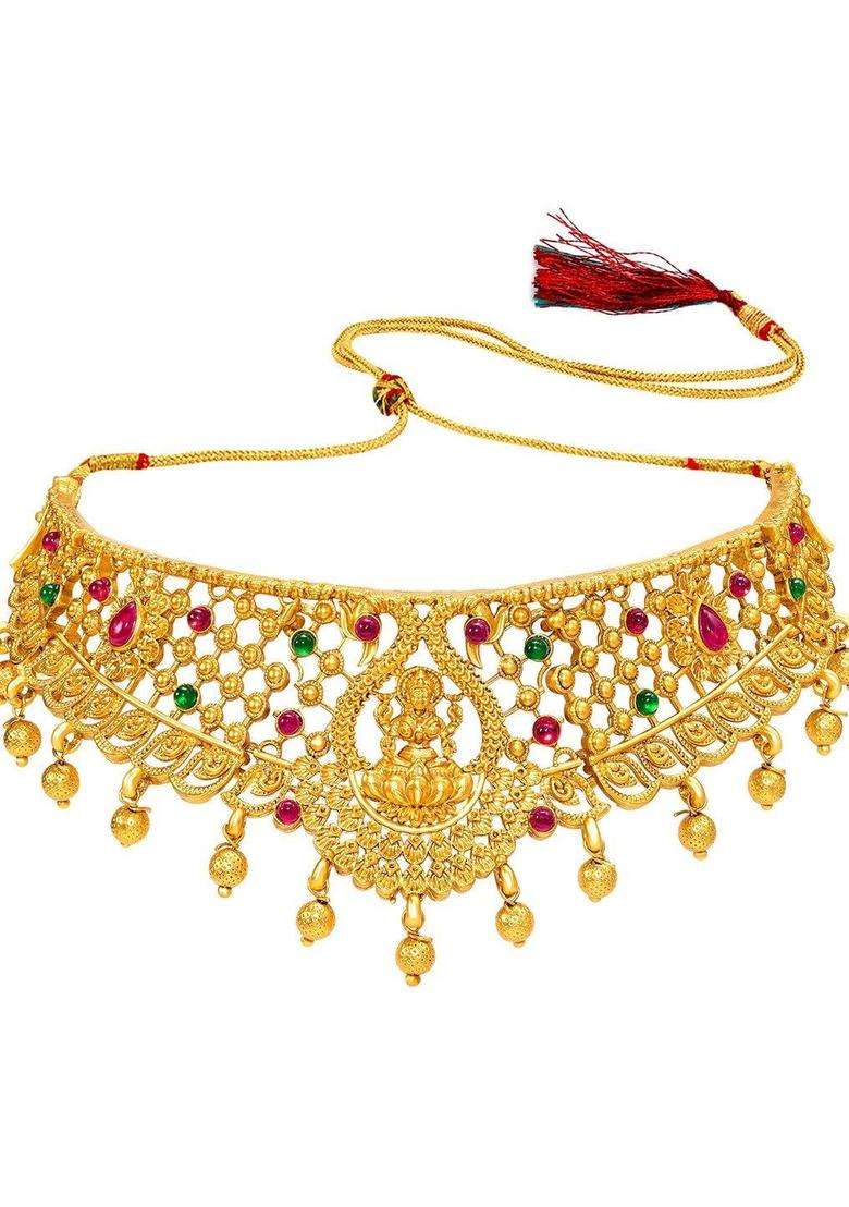 Gold-Plated Temple Stone-Studded Necklace and Earrings for Women | Traditional Temple Jewellery for Wedding & Festive Wear | Gift for Her - Indya