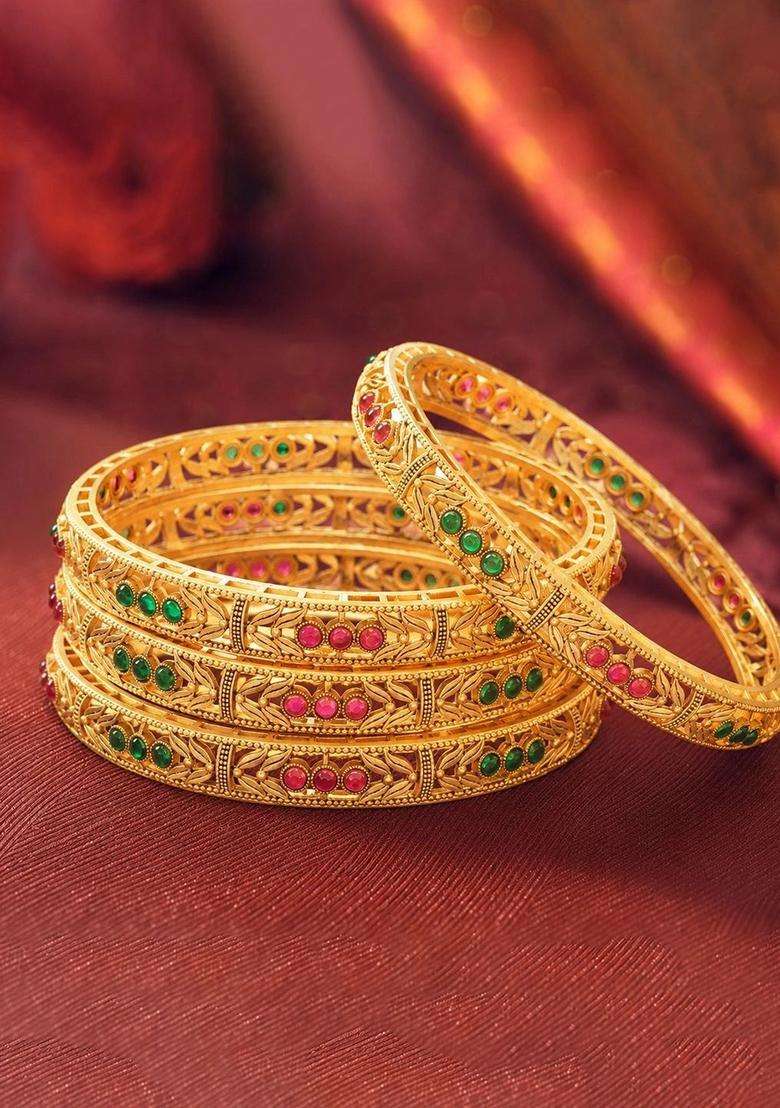 Gold-Plated Temple Beaded Bangle for Women | Traditional Temple Jewellery for Wedding & Festive Wear | Gift for Her - Indya