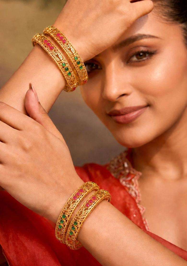 Gold-Plated Temple Beaded Bangle for Women | Traditional Temple Jewellery for Wedding & Festive Wear | Gift for Her - Indya