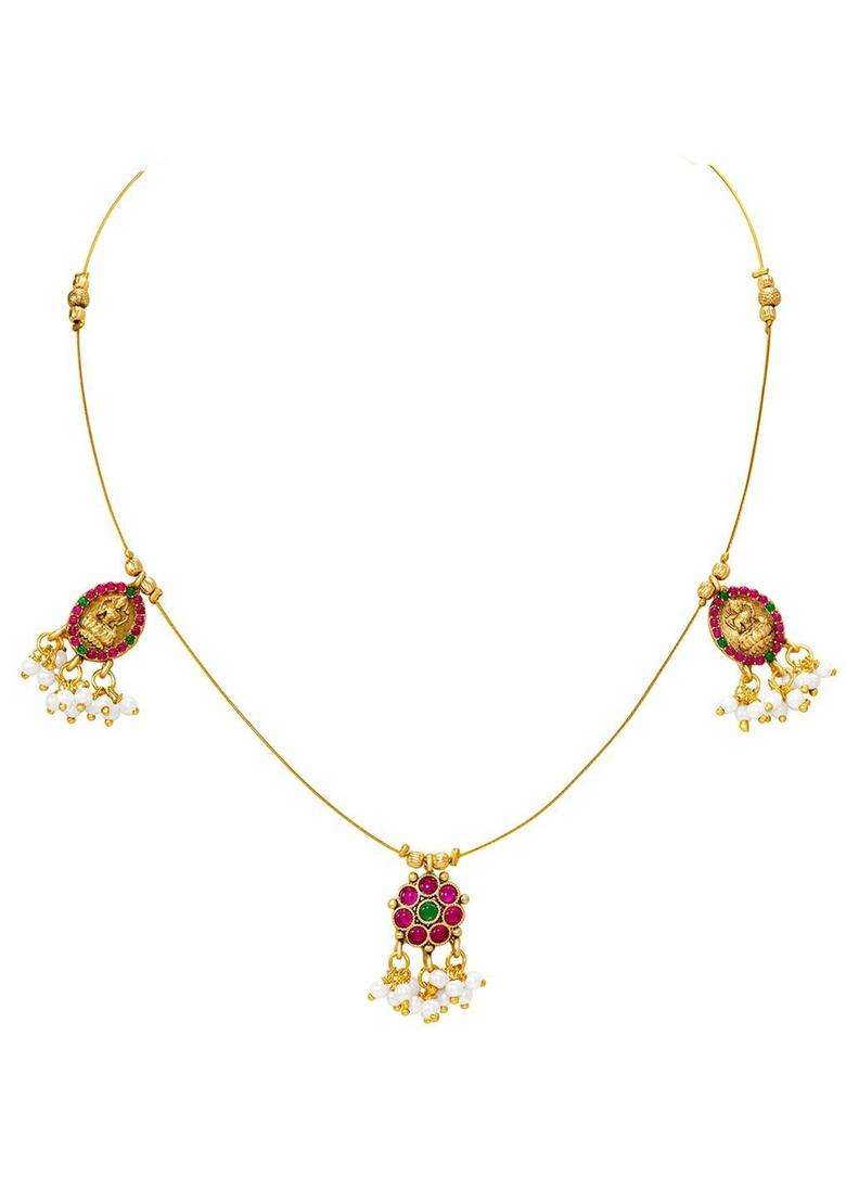 Gold-Plated Temple Stone-Studded Necklace and Earrings for Women | Traditional Temple Jewellery for Wedding & Festive Wear | Gift for Her - Indya