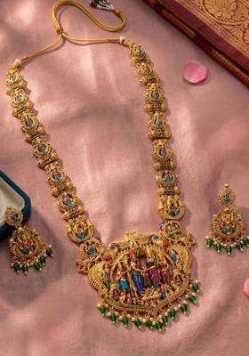 Gold-Plated Temple Beaded Necklace and Earrings with Pearl for Women | Traditional Temple Jewellery for Wedding & Festive Wear | Gift for Her