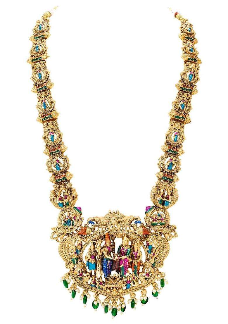 Gold-Plated Temple Beaded Necklace and Earrings with Pearl for Women | Traditional Temple Jewellery for Wedding & Festive Wear | Gift for Her - Indya