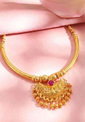 Copper Gold-Plated Temple Necklace with Ruby Stone for Women | Traditional Temple Jewellery for Wedding & Festive Wear | Gift for Her
