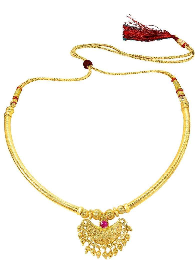 Copper Gold-Plated Temple Necklace with Ruby Stone for Women | Traditional Temple Jewellery for Wedding & Festive Wear | Gift for Her - Indya