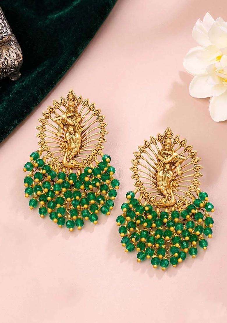 Gold-Plated Circular Drop Earrings for Women | Traditional Temple Jewellery for Wedding & Festive Wear | Gift for Her - Indya
