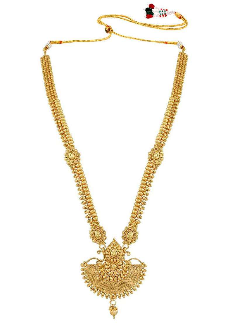 Gold-Plated Temple Choker Long Haram Necklace & Jhumka Earrings Set for Women | Traditional Temple Jewellery for Wedding & Festive Wear | Gift for Her - Indya