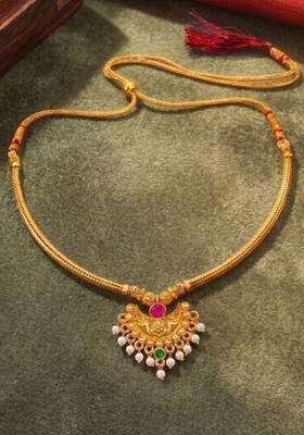 Copper Gold-Plated Temple Necklace with Ruby Stone for Women | Traditional Temple Jewellery for Wedding & Festive Wear | Gift for Her