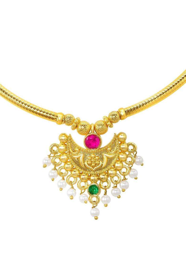 Copper Gold-Plated Temple Necklace with Ruby Stone for Women | Traditional Temple Jewellery for Wedding & Festive Wear | Gift for Her - Indya