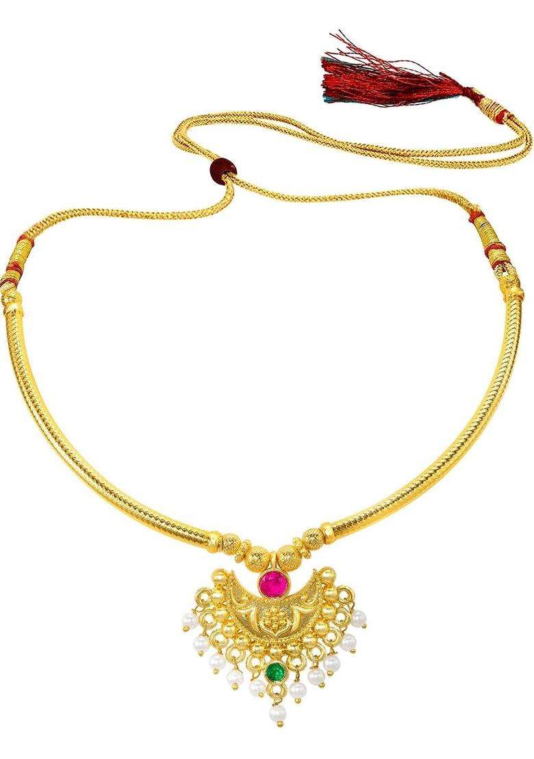 Copper Gold-Plated Temple Necklace with Ruby Stone for Women | Traditional Temple Jewellery for Wedding & Festive Wear | Gift for Her - Indya