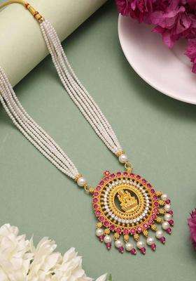 Copper Gold-Plated Temple Necklace with Ruby Stone for Women | Traditional Temple Jewellery for Wedding & Festive Wear | Gift for Her