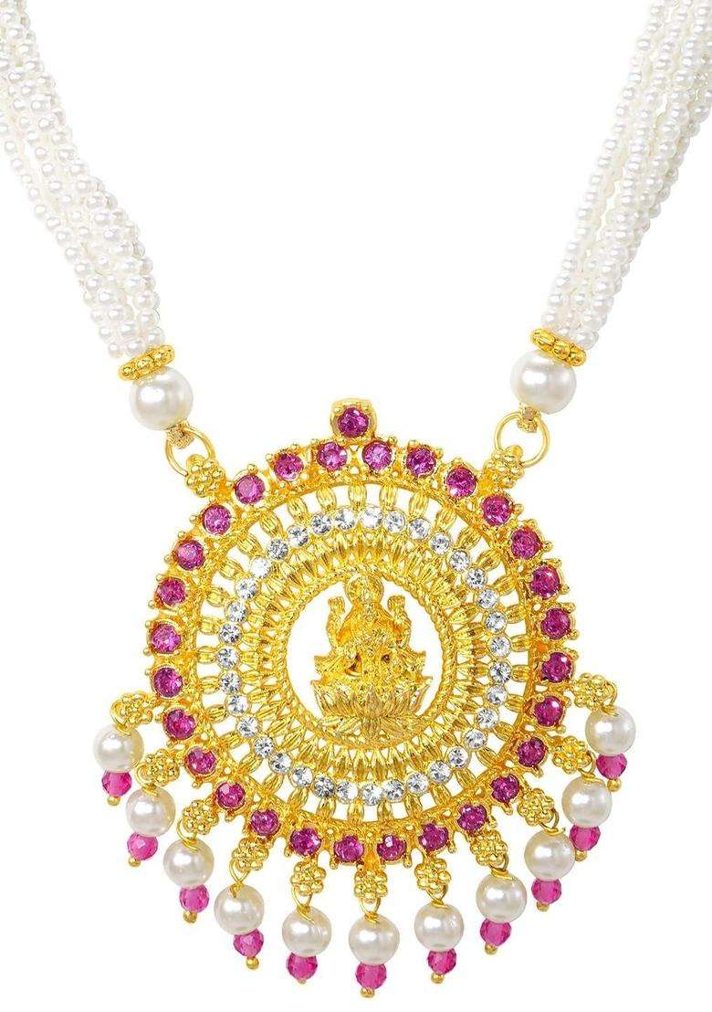 Copper Gold-Plated Temple Necklace with Ruby Stone for Women | Traditional Temple Jewellery for Wedding & Festive Wear | Gift for Her - Indya