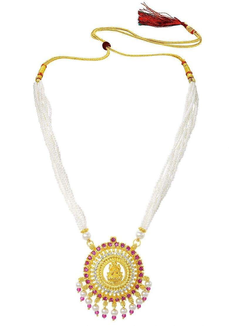 Copper Gold-Plated Temple Necklace with Ruby Stone for Women | Traditional Temple Jewellery for Wedding & Festive Wear | Gift for Her - Indya