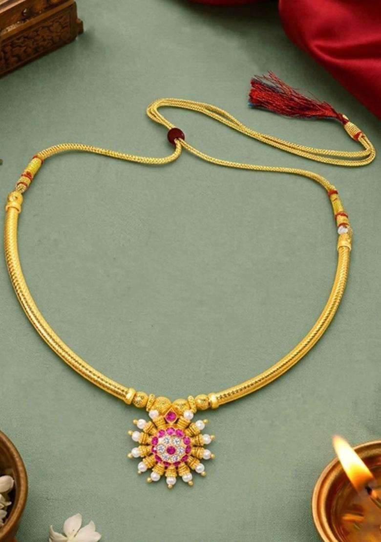Copper Gold-Plated Temple Necklace with Ruby Stone for Women | Traditional Temple Jewellery for Wedding & Festive Wear | Gift for Her - Indya