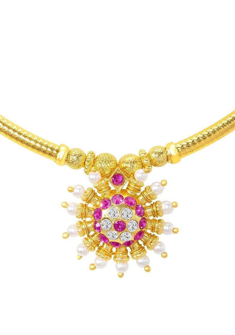 Copper Gold-Plated Temple Necklace with Ruby Stone for Women | Traditional Temple Jewellery for Wedding & Festive Wear | Gift for Her - Indya