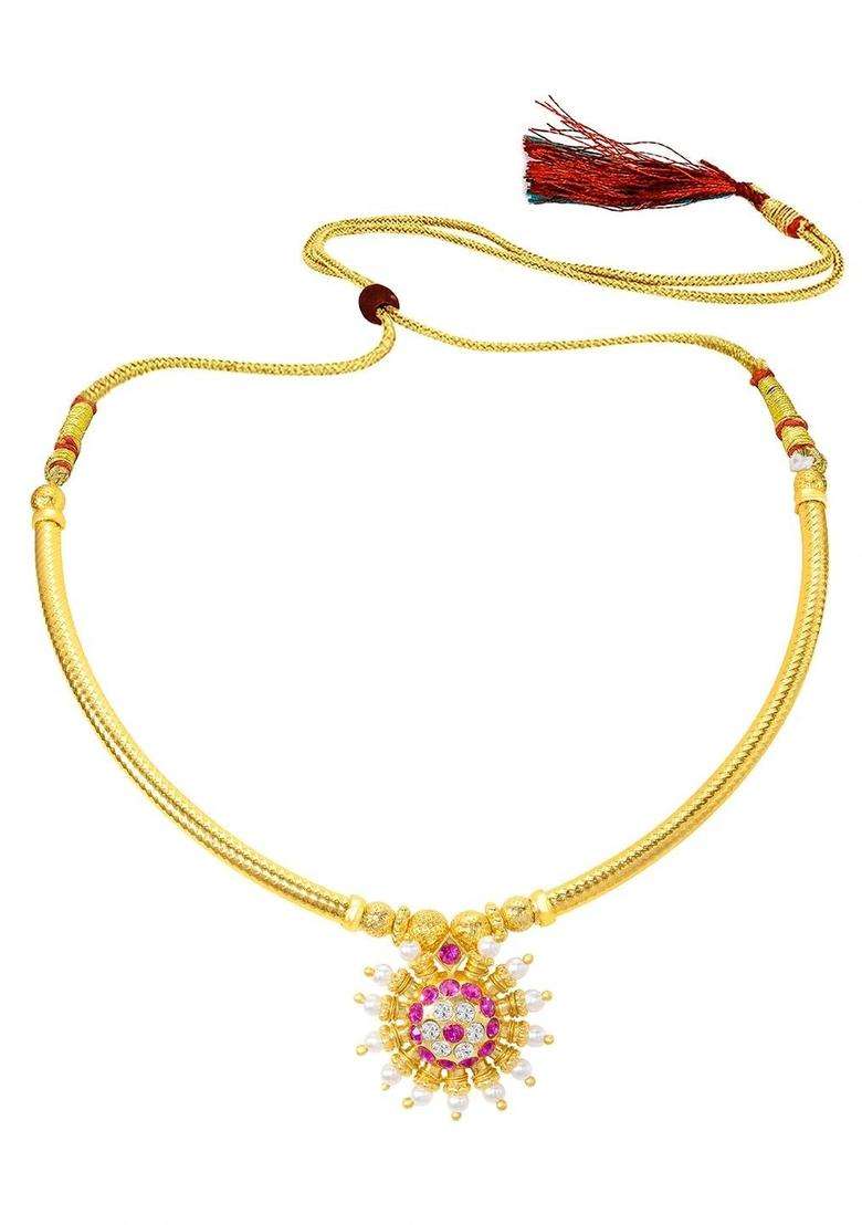 Copper Gold-Plated Temple Necklace with Ruby Stone for Women | Traditional Temple Jewellery for Wedding & Festive Wear | Gift for Her - Indya