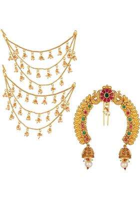 Gold-Plated Artificial Beads Studded Head Chains Head Jewellery for Women | Traditional Temple Jewellery for Wedding & Festive Wear | Gift for Her