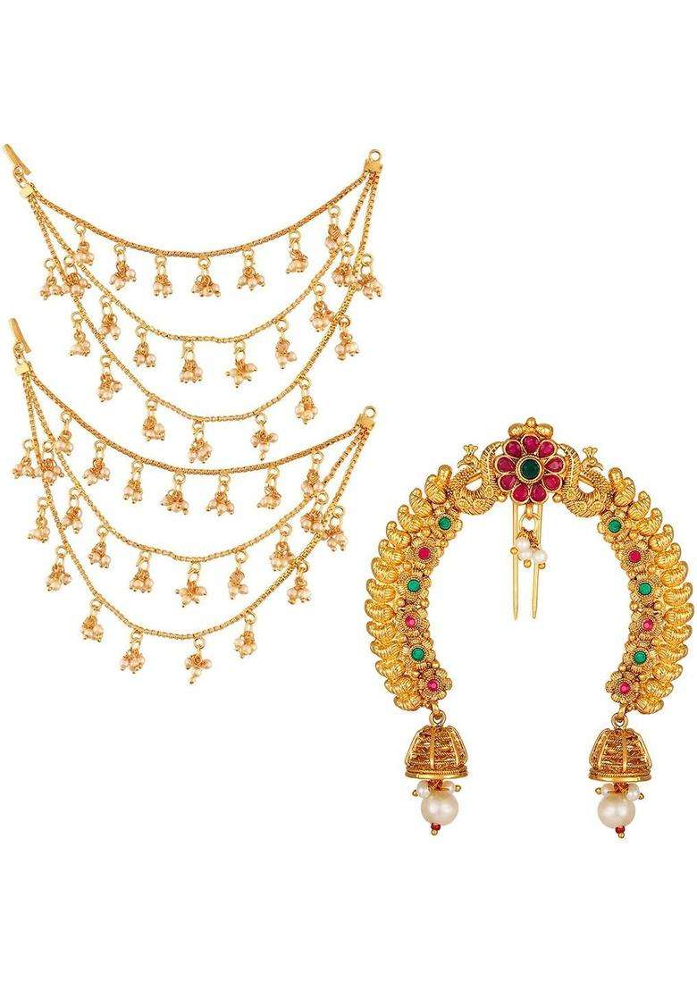 Gold-Plated Artificial Beads Studded Head Chains Head Jewellery for Women | Traditional Temple Jewellery for Wedding & Festive Wear | Gift for Her - Indya