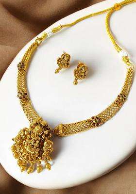 Gold-Plated Stone-Studded & Beaded Jewellery Set for Women | Traditional Temple Jewellery for Wedding & Festive Wear | Gift for Her