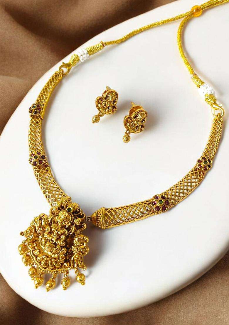 Gold-Plated Stone-Studded & Beaded Jewellery Set for Women | Traditional Temple Jewellery for Wedding & Festive Wear | Gift for Her - Indya