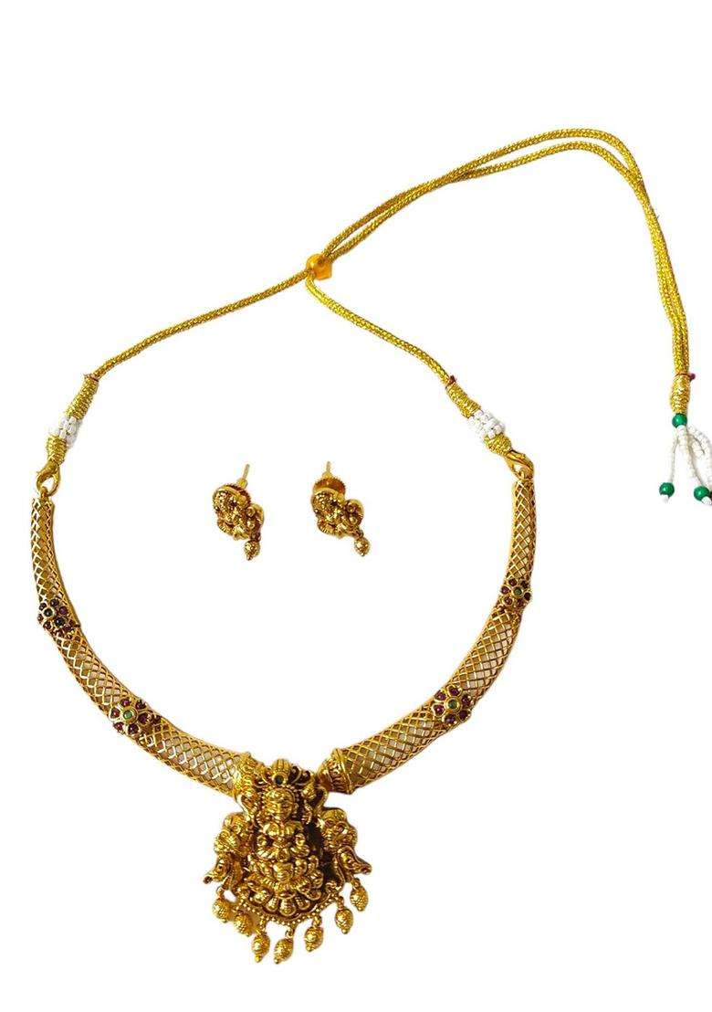 Gold-Plated Stone-Studded & Beaded Jewellery Set for Women | Traditional Temple Jewellery for Wedding & Festive Wear | Gift for Her - Indya