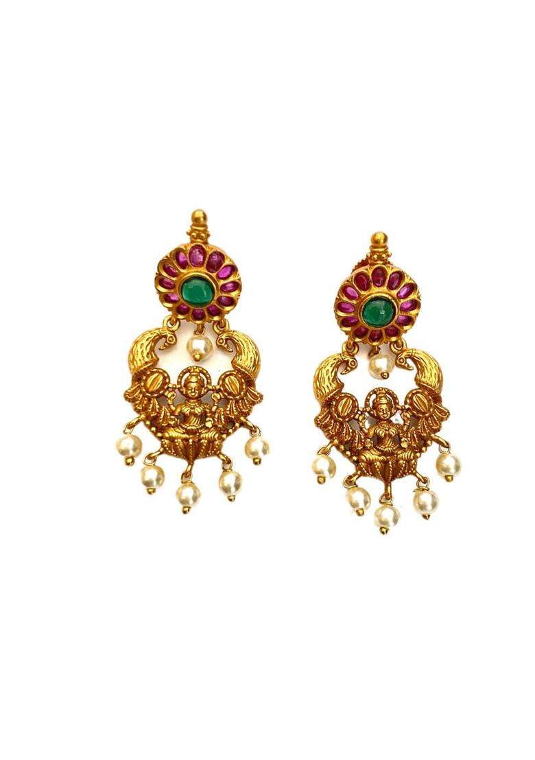 Gold-Plated Stone-Studded & Pearl Beaded Temple Jewellery Set for Women | Traditional Temple Jewellery for Wedding & Festive Wear | Gift for Her - Indya