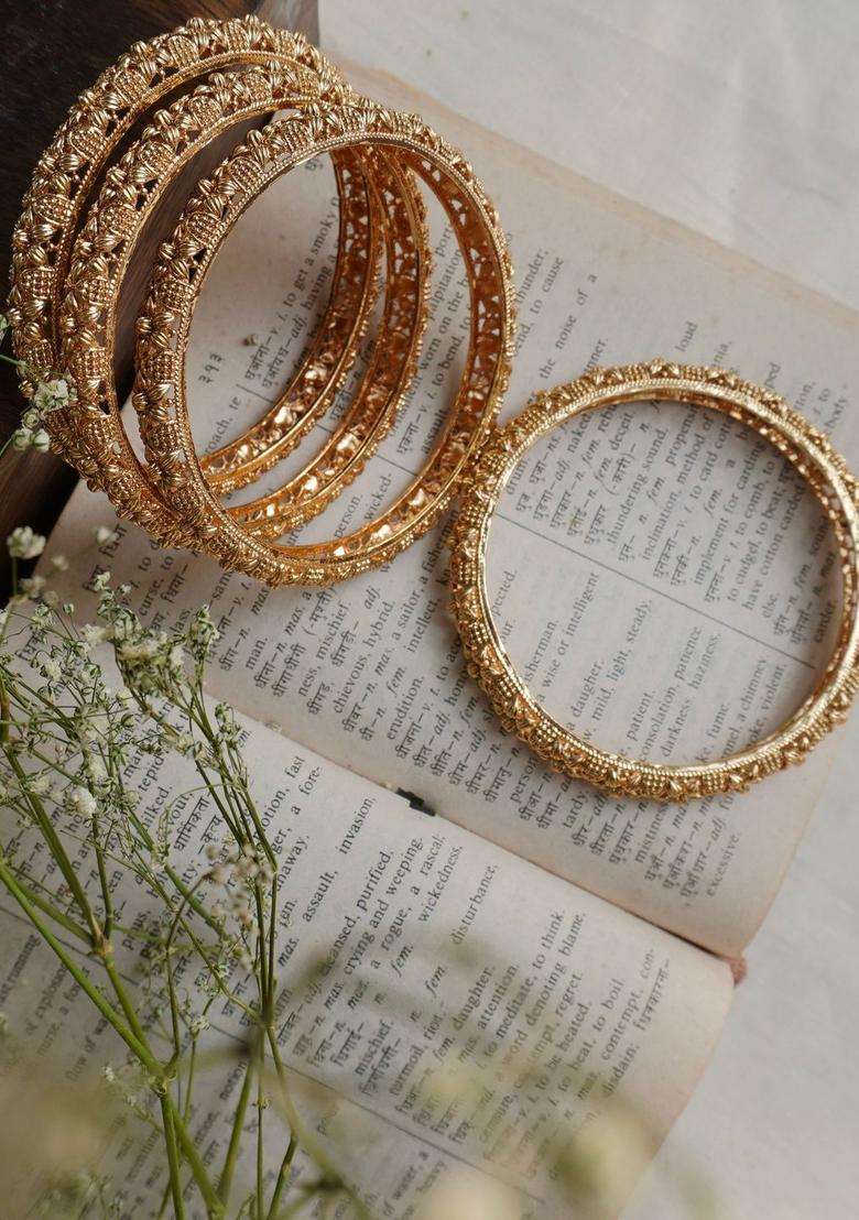 Gold-Plated Temple Stone Studded & Beaded Bangle for Women | Traditional Temple Jewellery for Wedding & Festive Wear | Gift for Her - Indya