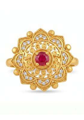 Gold-Plated Temple Cubic Zirconia Finger Ring for Women | Traditional Temple Jewellery for Wedding & Festive Wear | Gift for Her