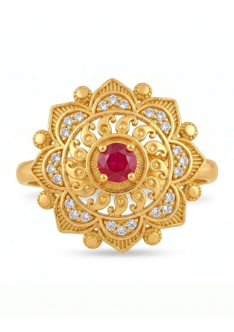 Gold-Plated Temple Cubic Zirconia Finger Ring for Women | Traditional Temple Jewellery for Wedding & Festive Wear | Gift for Her - Indya