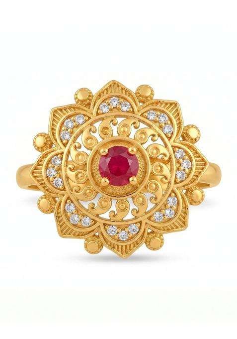 Gold-Plated Temple Cubic Zirconia Finger Ring for Women | Traditional Temple Jewellery for Wedding & Festive Wear | Gift for Her