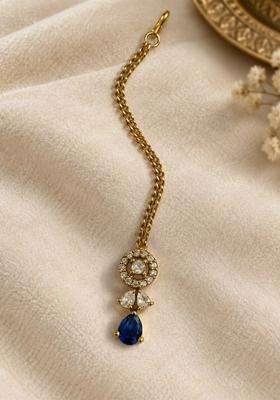 Gold-Plated American Diamond Studded Maang Tikka Head Jewellery for Women | Traditional Temple Jewellery for Wedding & Festive Wear | Gift for Her