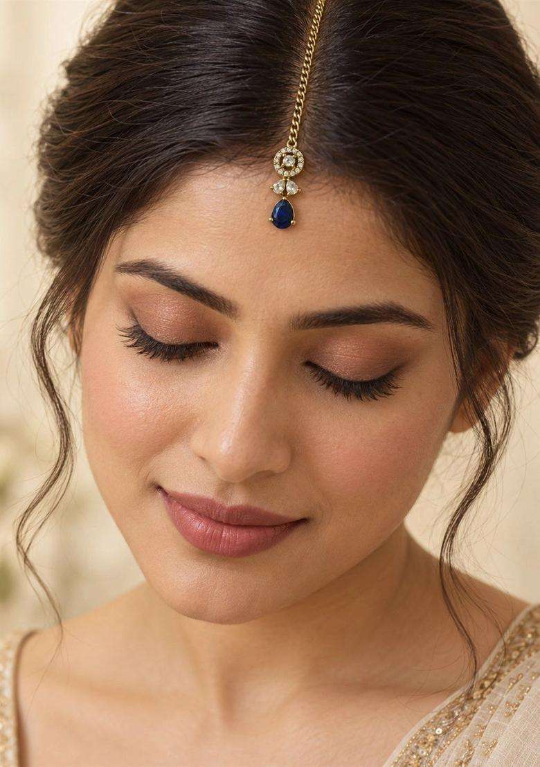 Gold-Plated American Diamond Studded Maang Tikka Head Jewellery for Women | Traditional Temple Jewellery for Wedding & Festive Wear | Gift for Her - Indya