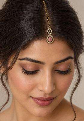 Gold-Plated American Diamond Studded Maang Tikka Head Jewellery for Women | Traditional Temple Jewellery for Wedding & Festive Wear | Gift for Her