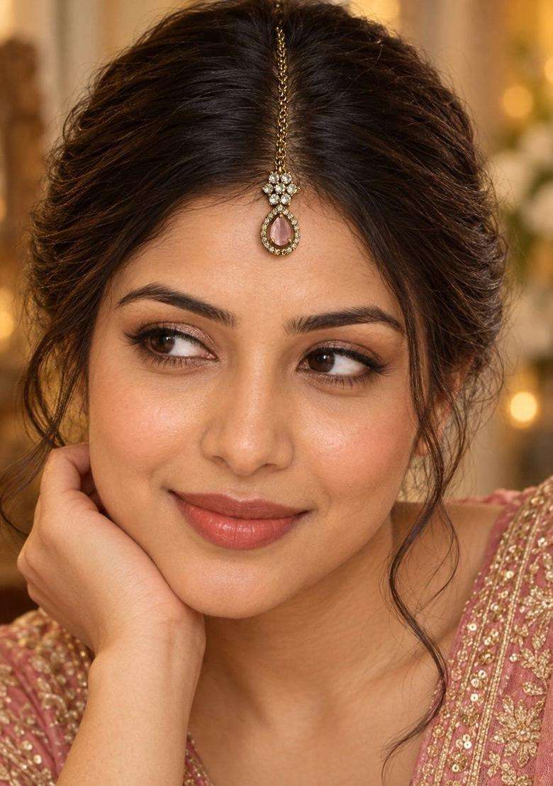 Gold-Plated American Diamond Studded Maang Tikka Head Jewellery for Women | Traditional Temple Jewellery for Wedding & Festive Wear | Gift for Her - Indya