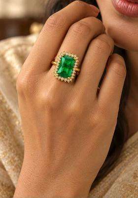 Gold-Plated Temple American Diamond Finger Ring for Women | Fusion Party & Festive Wear | Gift for Her