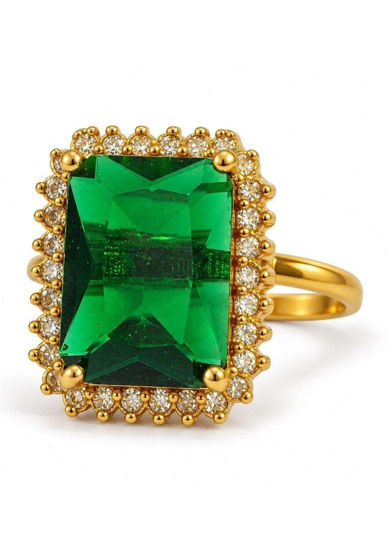 Gold-Plated Temple American Diamond Finger Ring for Women | Fusion Party & Festive Wear | Gift for Her - Indya