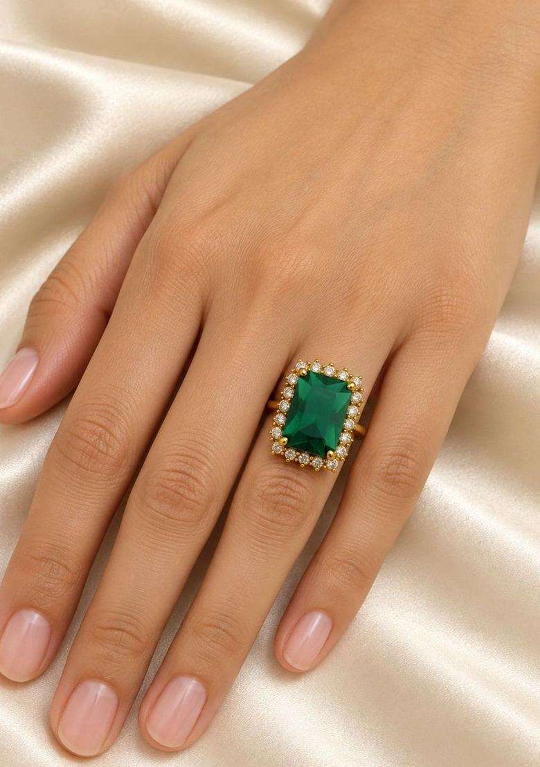 Gold-Plated Temple American Diamond Finger Ring for Women | Fusion Party & Festive Wear | Gift for Her - Indya
