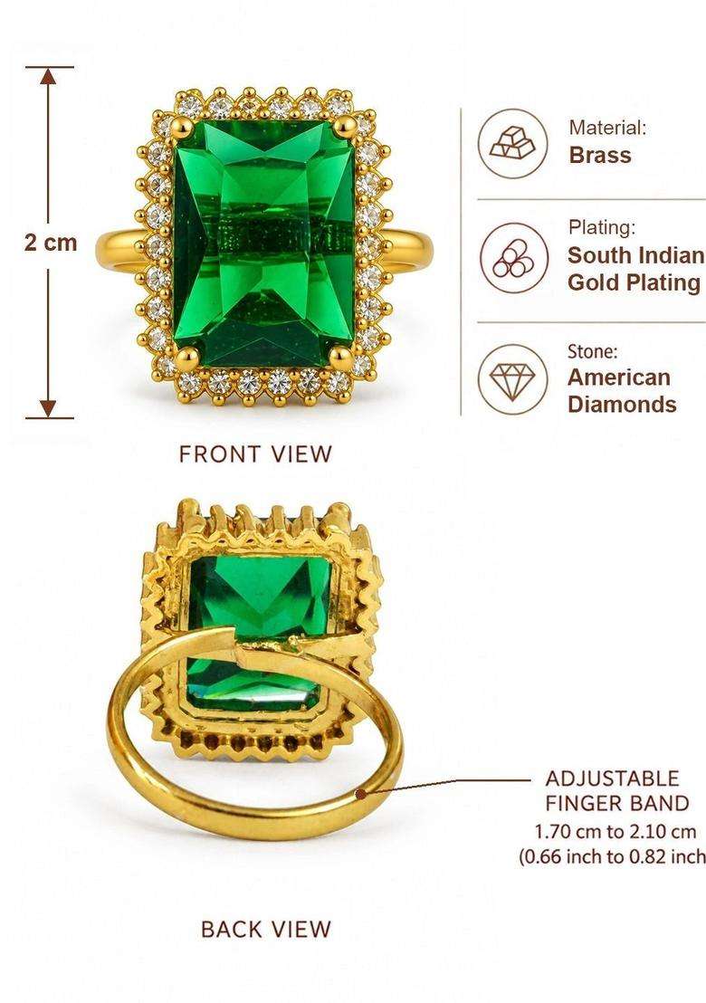 Gold-Plated Temple American Diamond Finger Ring for Women | Fusion Party & Festive Wear | Gift for Her - Indya