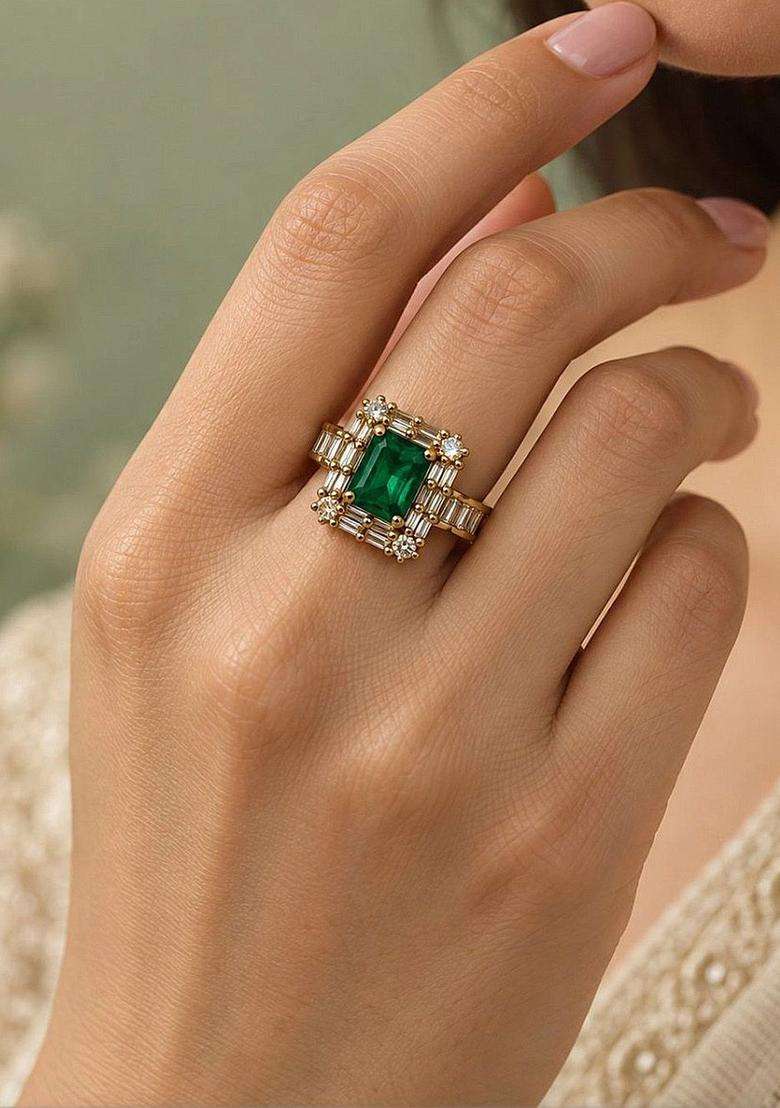 Gold-Plated Temple American Diamond Finger Ring for Women | Fusion Party & Festive Wear | Gift for Her - Indya